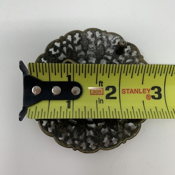 Vintage Ornate Brass Filigree Belt Buckle Floral Round Metal Western - Picture 4 of 5